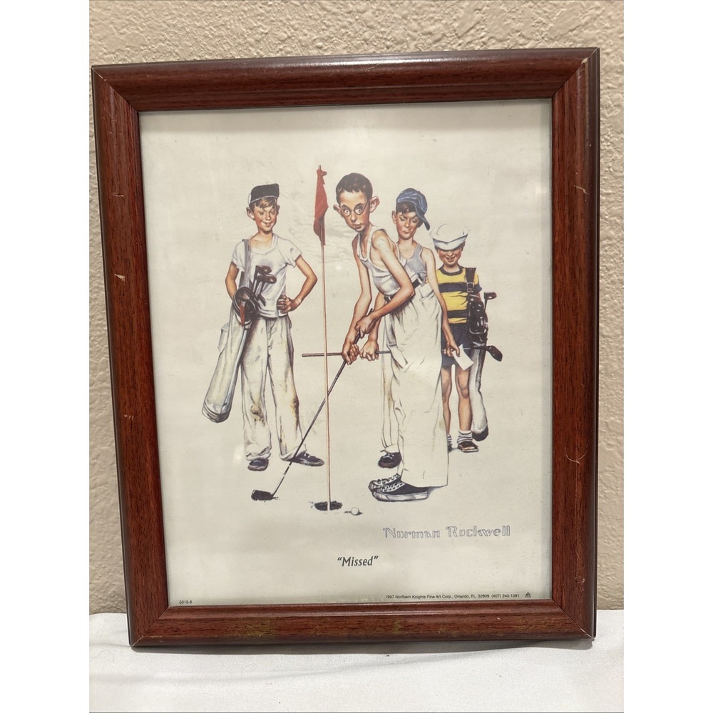 Vintage 1997 "Missed" Norman Rockwell Golf Print 8" X 10" Frame 11.5" X 9.5"
